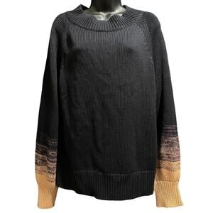 Cable Stitch Black and Brown Long Sleeve Knit Sweater Size Large
